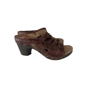 Dansko Nigella‎ Brown Full Grain Leather Sandal Mules Studded Flower Size 9.5-10